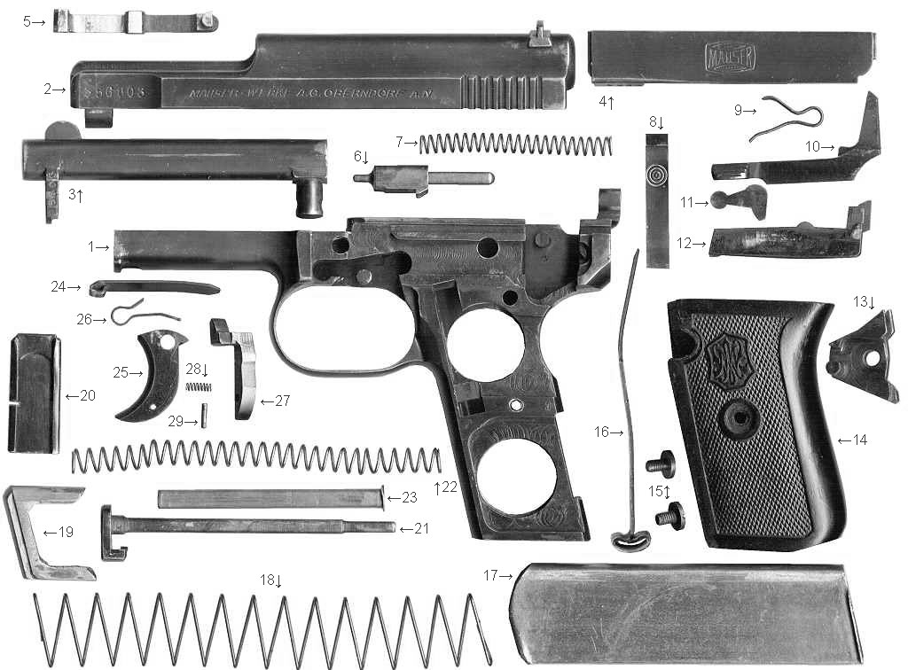 1910 Mauser 6.35mm Pocket Pistol Parts List