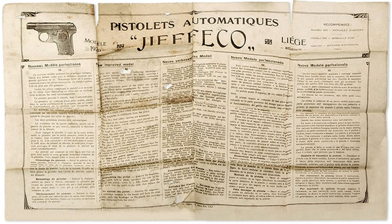 Instructions for 1920 Jieffeco Pistols