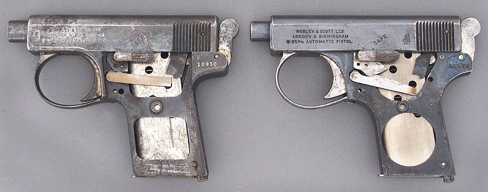 Webley & Scott Model 1907 & 1908 Comparison - Left Side