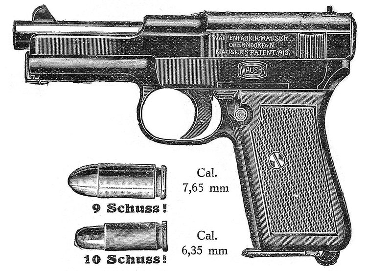 1920 Geco Catalogue illustration of a Model 1914 Humpback pistol with a 1913 patent date