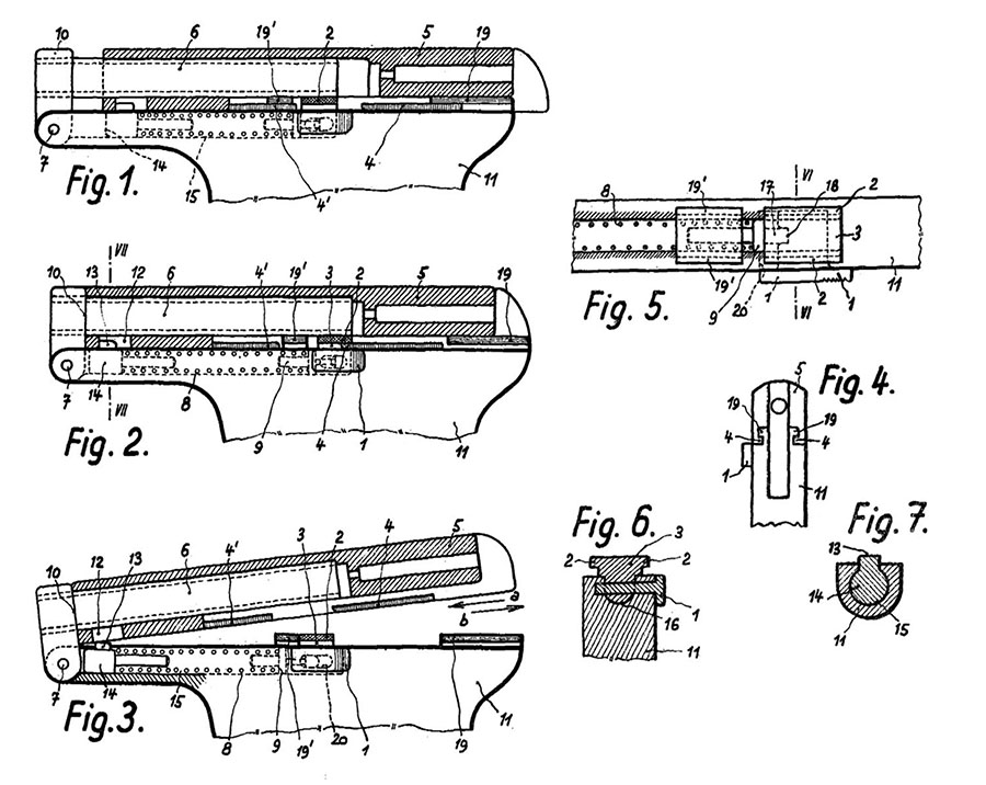 Patent Drawings From Frantiek Mykas 1936 Czech patent ? 65558 for the CZ-38 Pistol