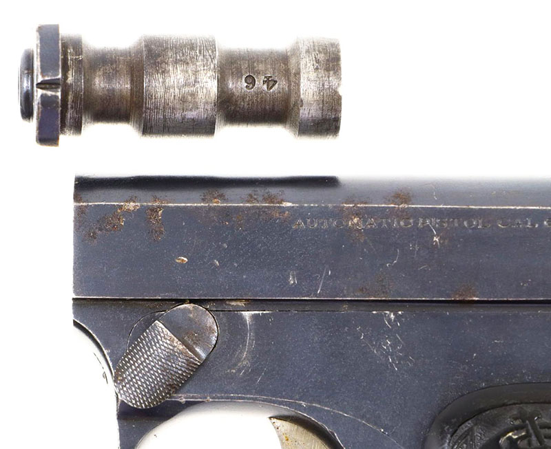  Fiel Pistol, SN 46 - Showing lever rotated and barrel removed