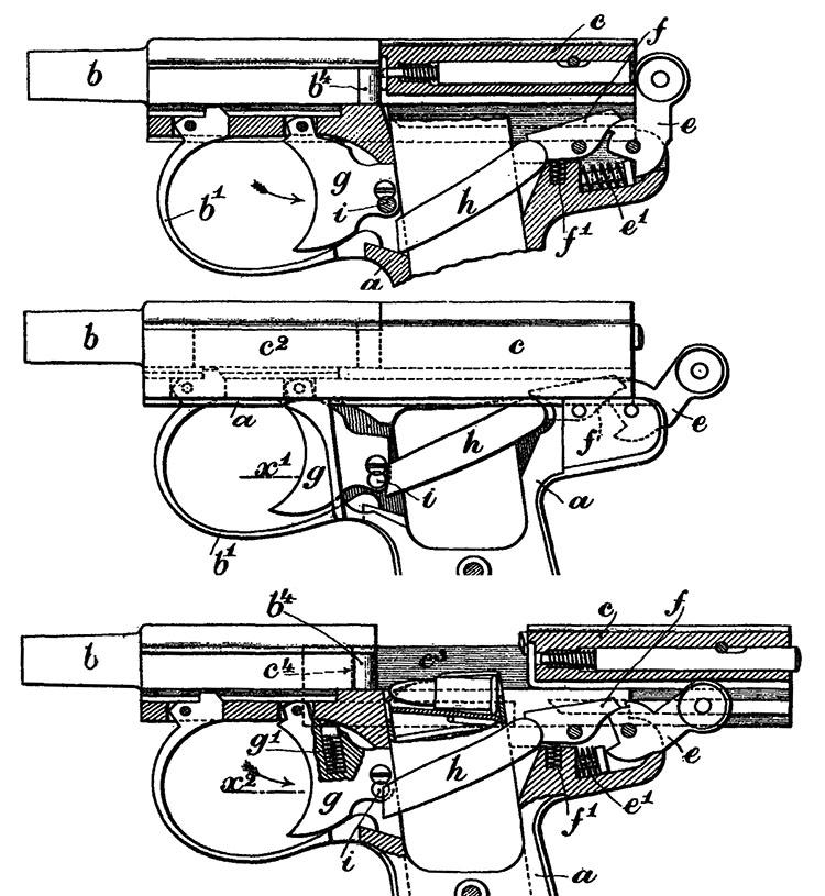 British Patent 1908-23200 - Composite of patent drawings showing operation of lockwork