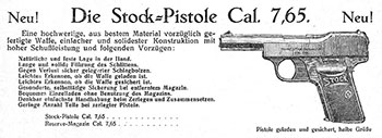 1921 GECO Catalog Listing for Franz Stock Pistol