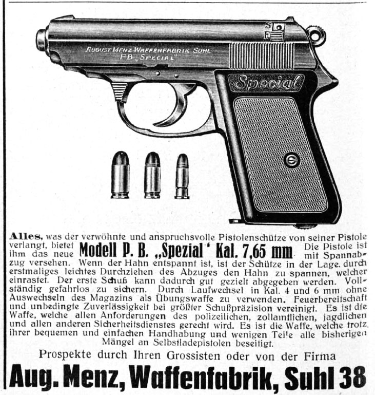 Menz P.B. Spezial advertisement in the Waffenschmied, October 1935