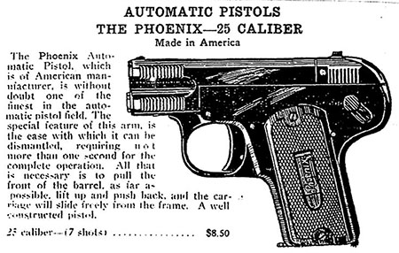Phoenix Pistol Advertisement from the J. Galef Catalog, circa 1926