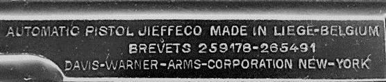 Davis-Warner Arms Corporation Slide Inscription