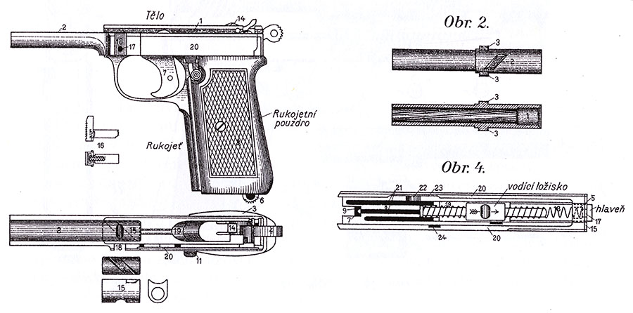 Czech Technical Drawing of the Original Nickl Design for the Zbrojovka Brno vzor 1922 Pistol