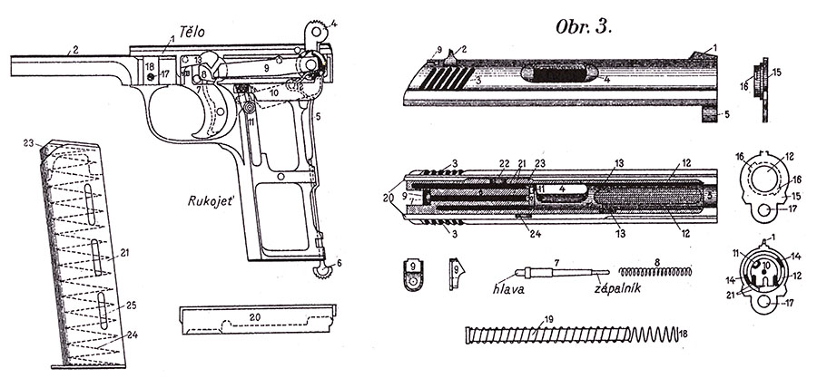 Czech Technical Drawing of the Original Nickl Design for the Zbrojovka Brno vzor 1922 Pistol