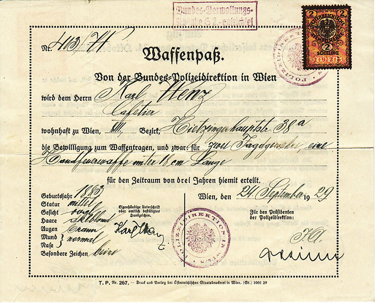 Waffenpass from 1929