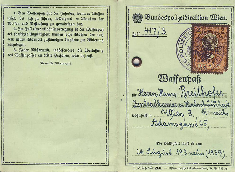 Waffenpass from 1936