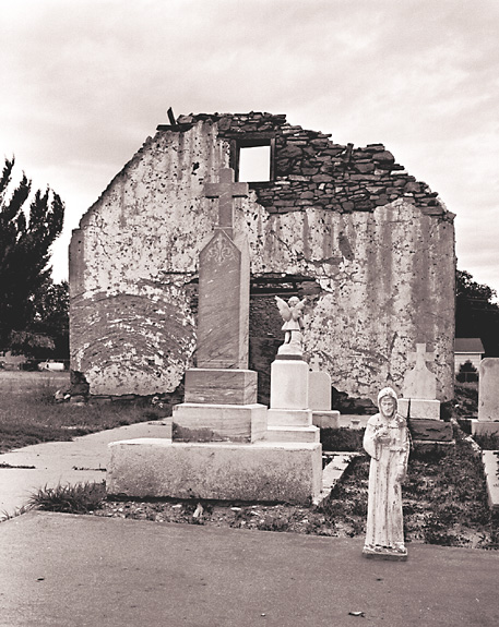 Front view of original church of St. Rose of Lima, Santa Rosa, N.M.  Copyright 2000 by Ed Buffaloe.